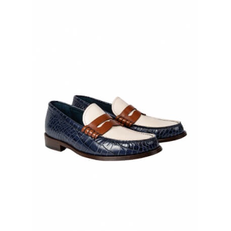 Moccassin-penny-loafer-cassini-cuir-blanc-navy-croco