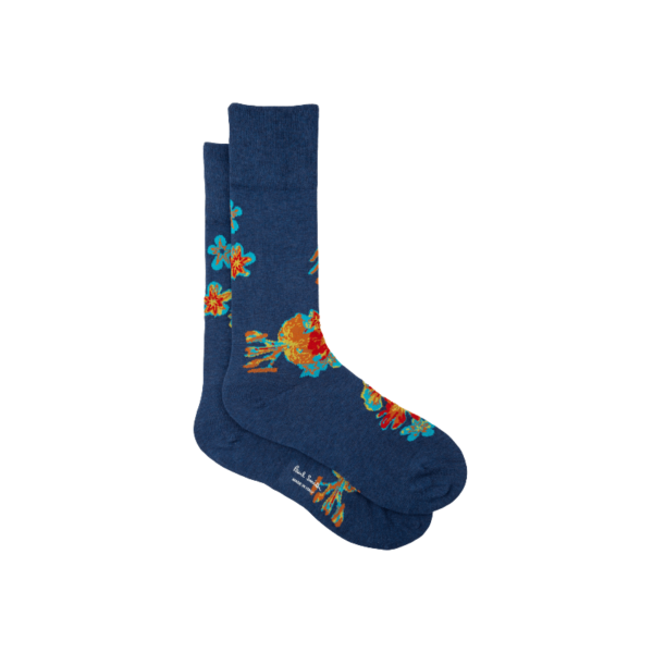 chaussettes-bleu-denim-fleurs-hawai-