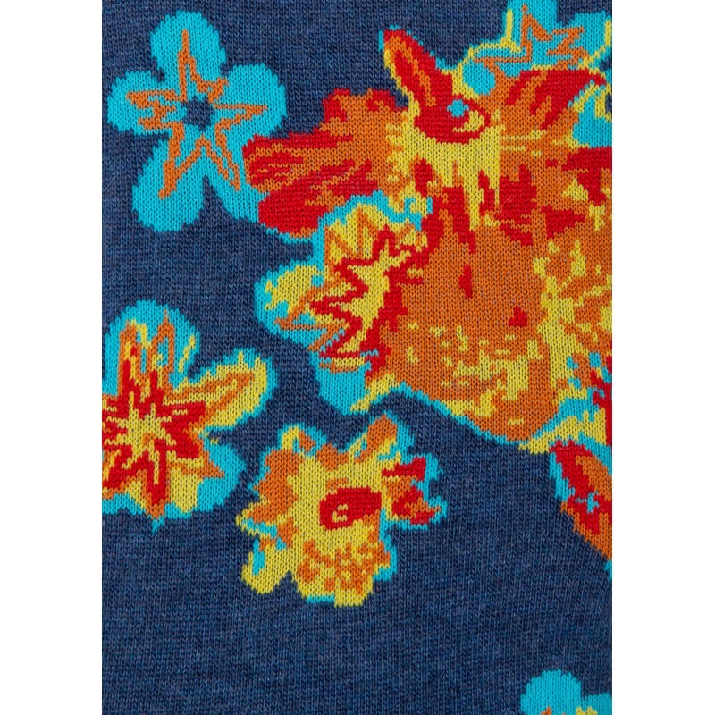 chaussettes-bleu-denim-fleurs-hawai-détails