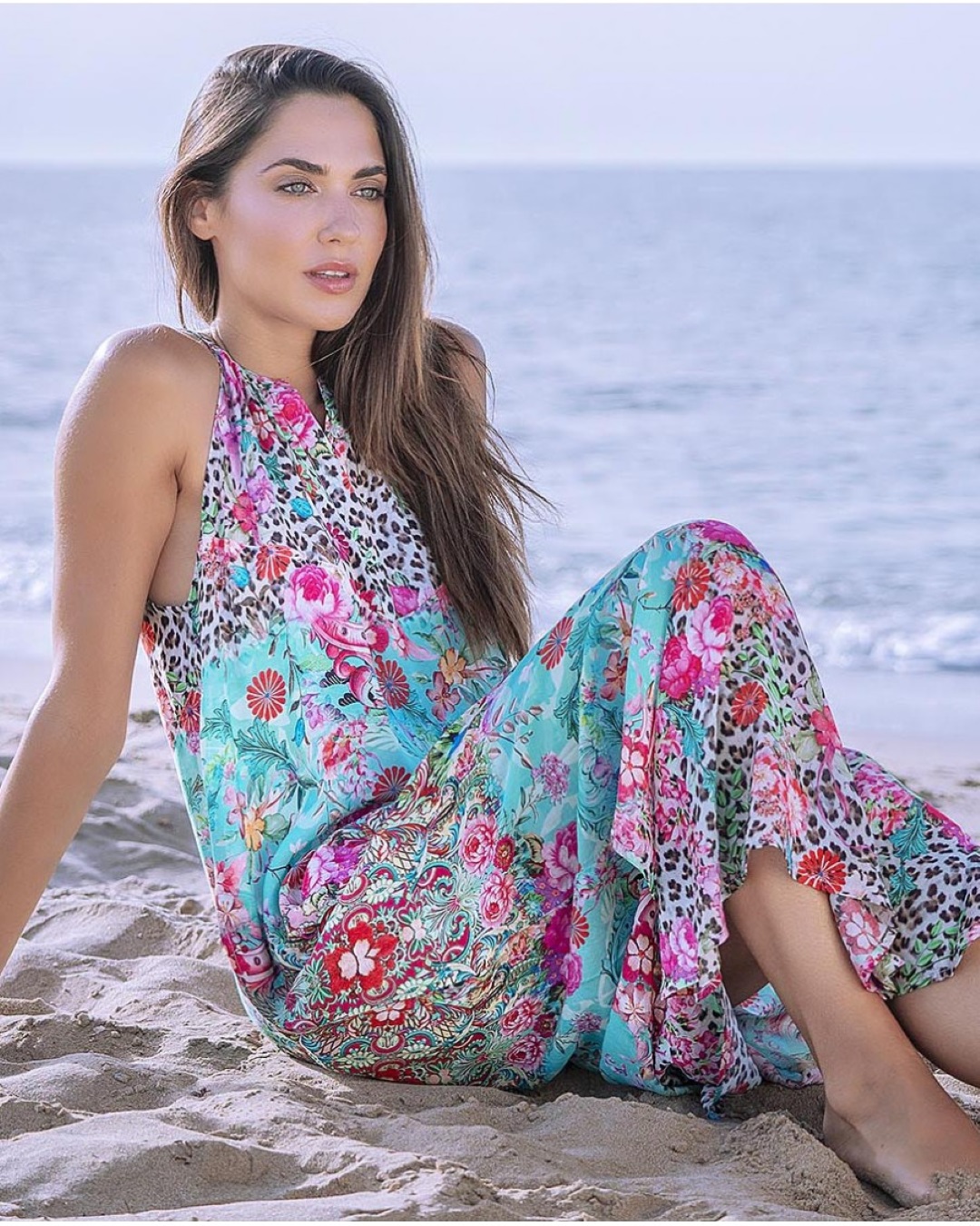 6377 MULTICOLOR ROBE vestido-estampado-cuello-halter