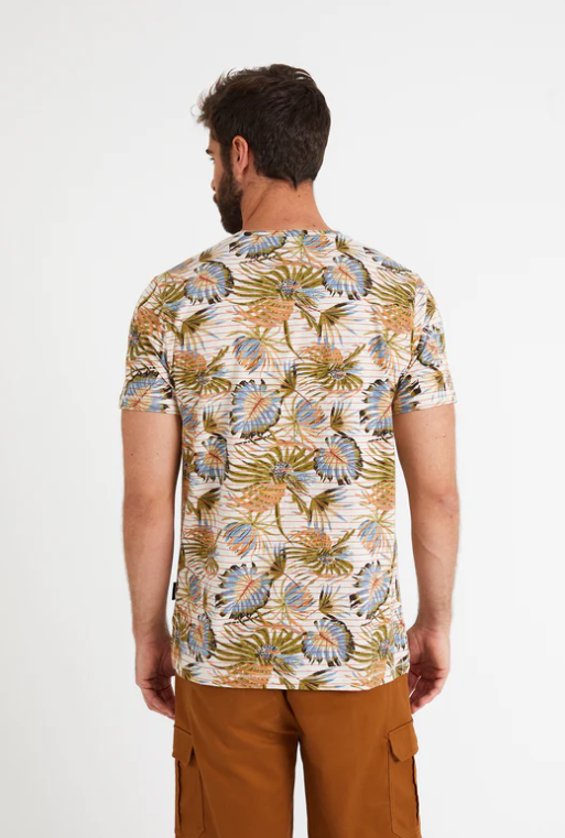 t-shirt-manches-courtes-homme-ecru-imprime-feuilles-J