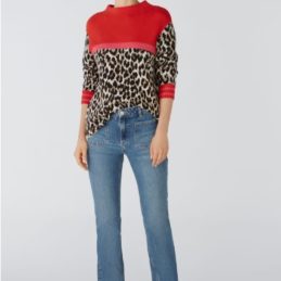 Pull colorblock rouge & léopard OUI